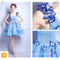New Lady Dresses Light Blue Short Frock Dresses com Handmade Butterfly OEM Factory Fashion Short Mini Dresses para senhoras